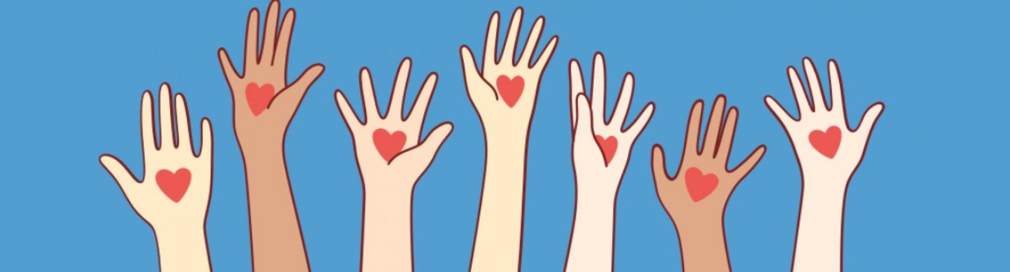 Graphic if hands raised with hearts in the palms